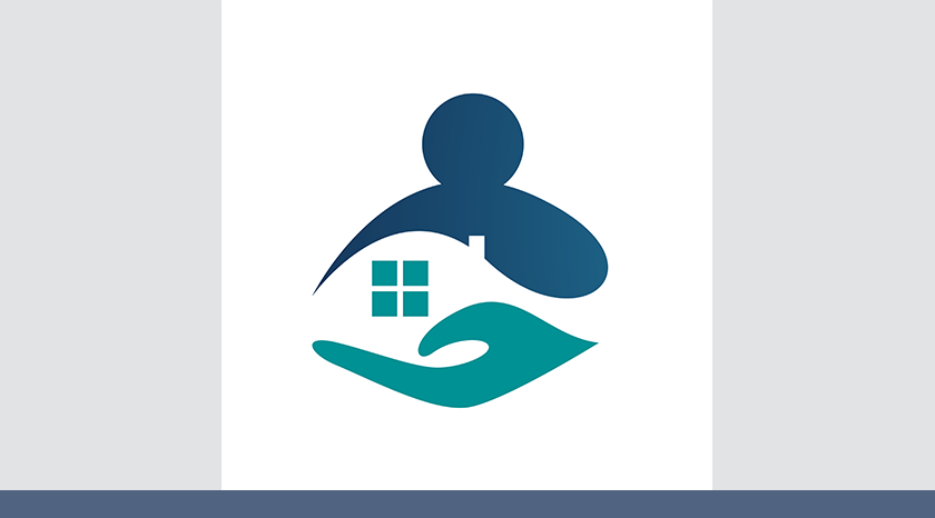 abstract image of patient supported by health care worker represented by a hand in a supportive housing